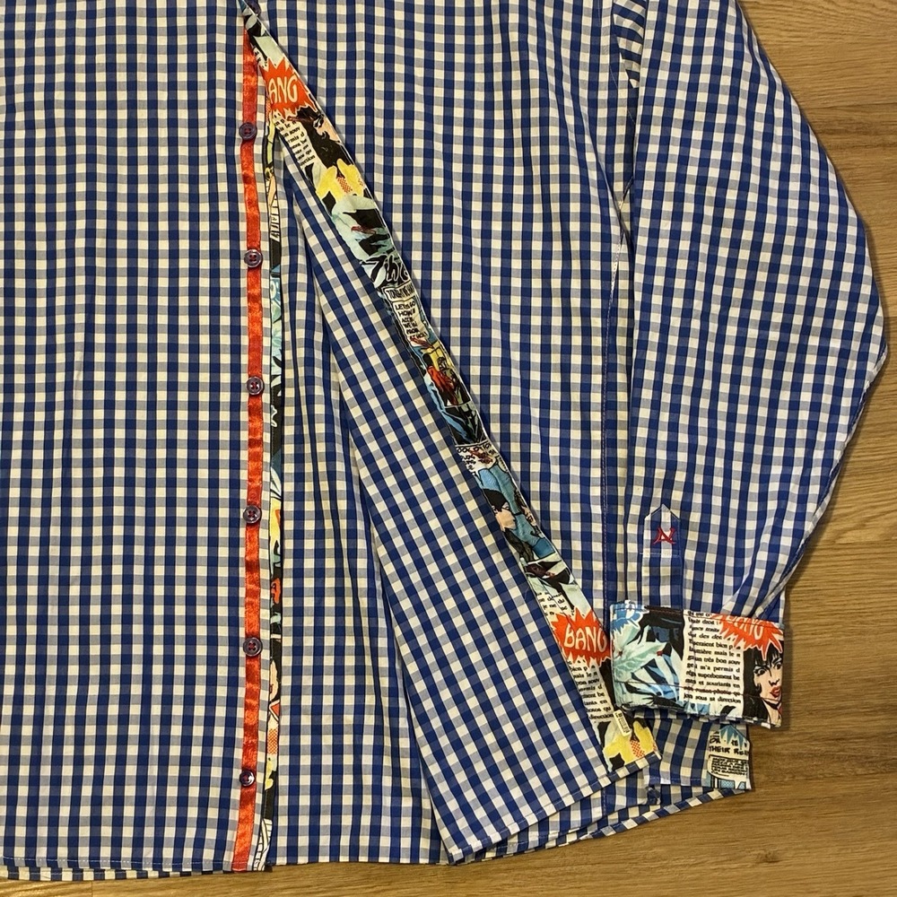 Au Noir Shirt Mens 9/5XL Gingham Plaid Comic Book Accents Flip Cuff LTD 1 Of 500